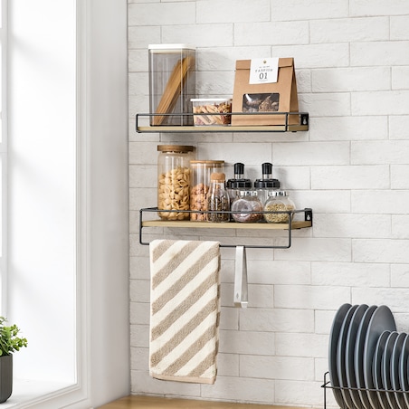 Półki 2 Sztuki, w stylu nowoczesnym dąb Artisan, czarny