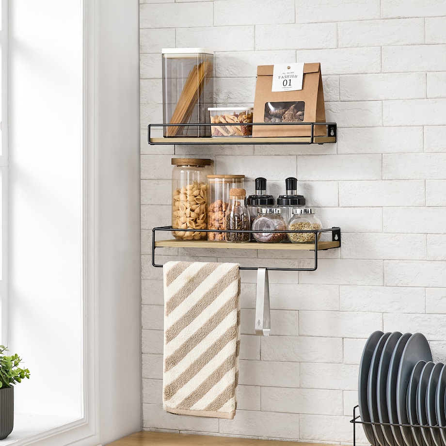 Półki 2 Sztuki, w stylu nowoczesnym dąb Artisan, czarny