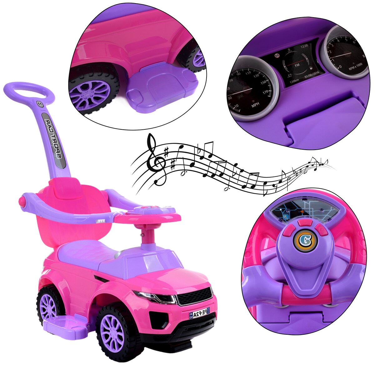 Jeździk FUNFIT KIDS różowy samochodzik dla dzieci pchacz 3w1 do 27 kg