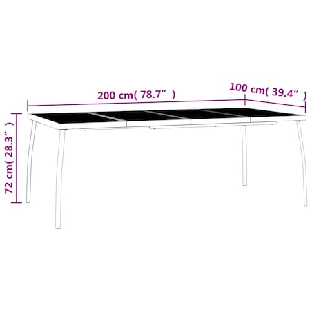 vidaXL Stolik ogrodowy, antracytowy, 200x100x72 cm, stalowa siatka