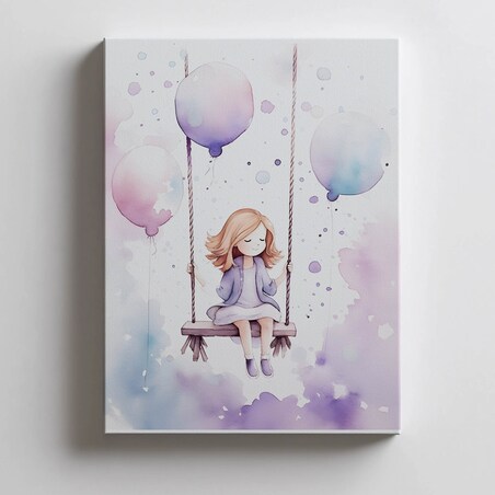 Kolorowa Radość na Huśtawce, 50x70 cm, bez ramy, płótno premium na blejtramie