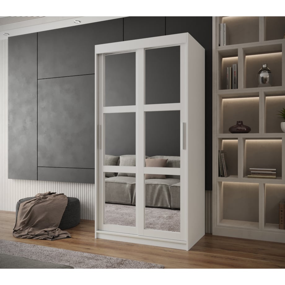 Szafa przesuwna Garderoba MIROR 100 biały