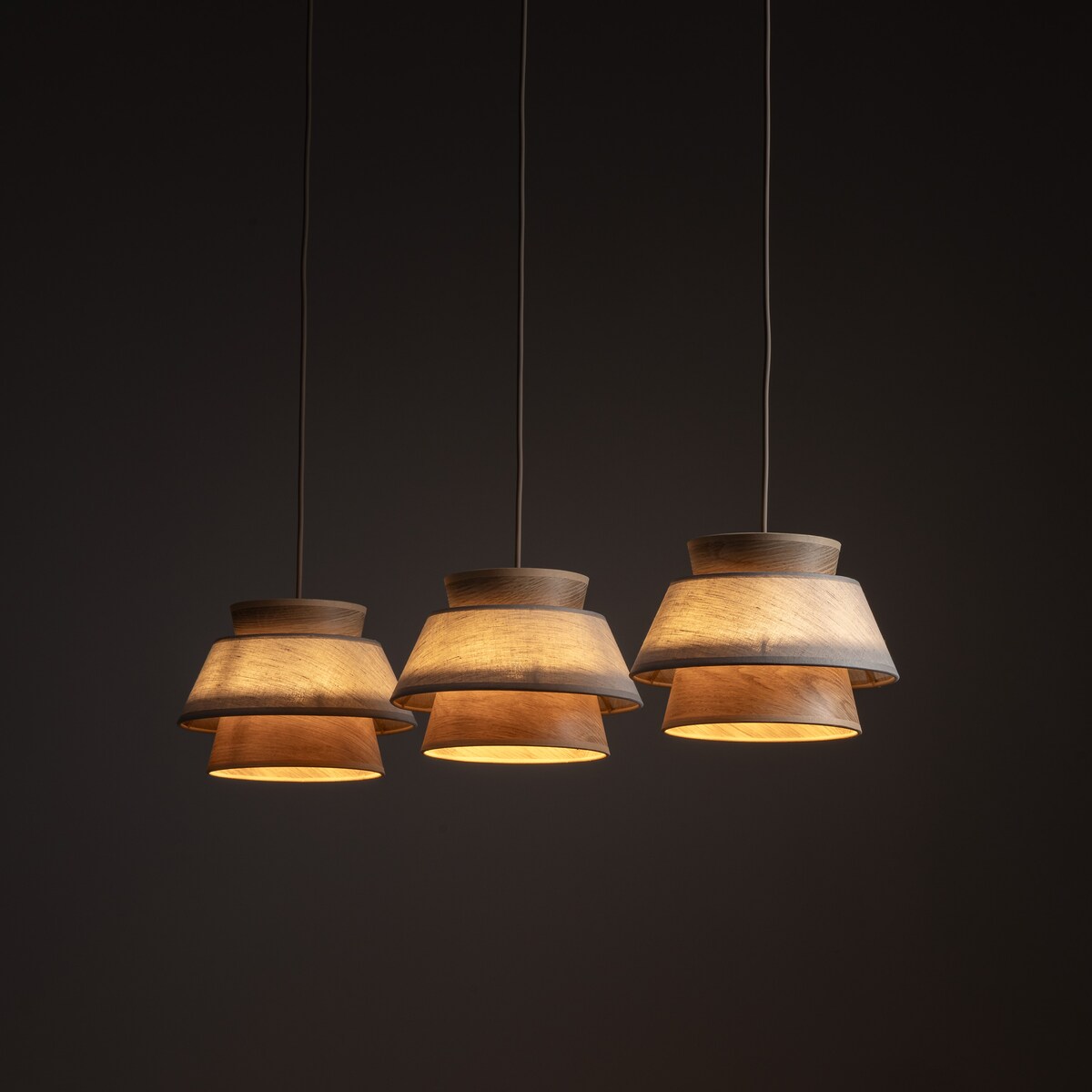 Lampa Wisząca Belka Tk Lighting Kalum Len Fornir 3Xe27 Skandynawski, Boho, Japandi