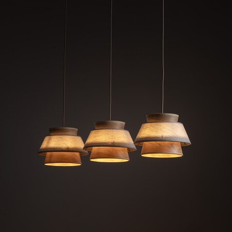 Lampa Wisząca Belka Tk Lighting Kalum Len Fornir 3Xe27 Skandynawski, Boho, Japandi