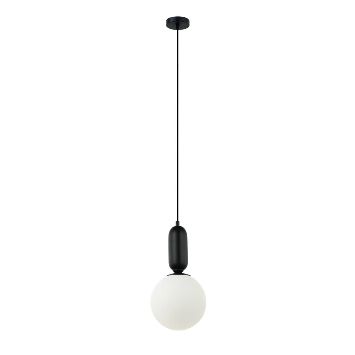 Szklana lampa wisząca Aldeva PND-02340-1M-BK Italux kula metal czarny biały