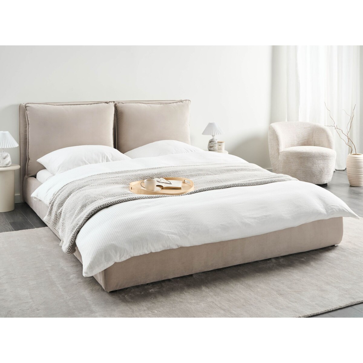 Łóżko Welur BAJONNA 160 x 200 cm Beżowoszary