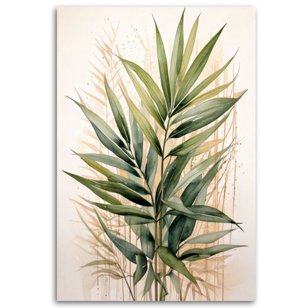 Feeby Obraz na płótnie, Zielone Liście Akwarela Beżowa Natura 40x60