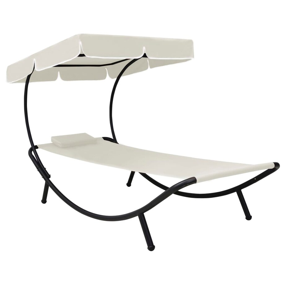 vidaXL Leżak ogrodowy z baldachimem i poduszką, kremowy