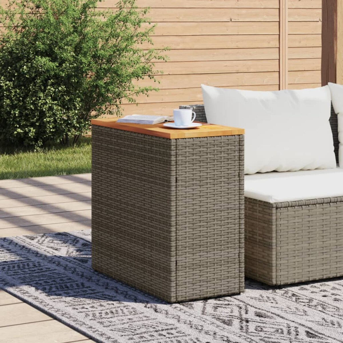 vidaXL Stolik ogrodowy z drewnianym blatem, szary, 58x27,5x55 cm