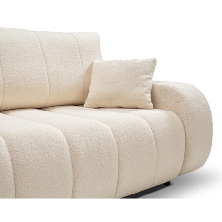 Sofa rozkładana ALOO obita tkaniną boucle z ozdobnymi poduszkami kremowa