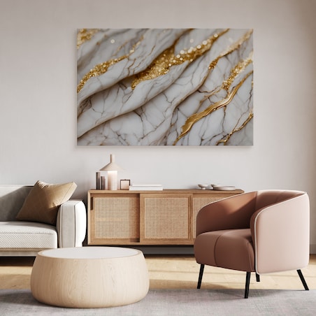 OBRAZ DO SYPIALNI BIAŁY NOWOCZESNY MARMUR ELEMENTY ZŁOTA 40x30cm