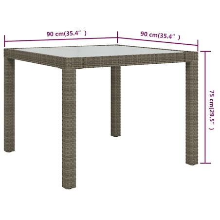 vidaXL Stół ogrodowy, 90x90x75 cm, szkło i rattan PE, szary