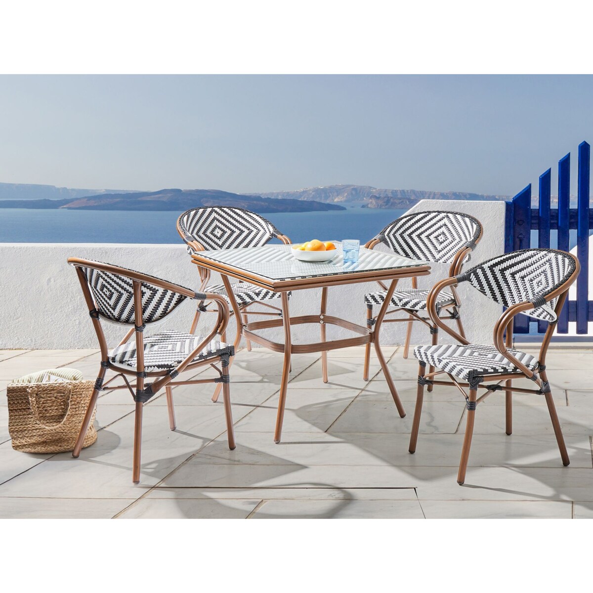 Stolik bistro RIFREDDO 80 cm Szkło Czarny/ biały