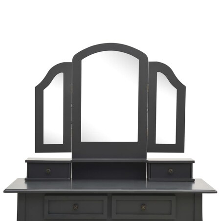 vidaXL Toaletka ze stołkiem, szara, 100x40x146 cm, drewno paulowni