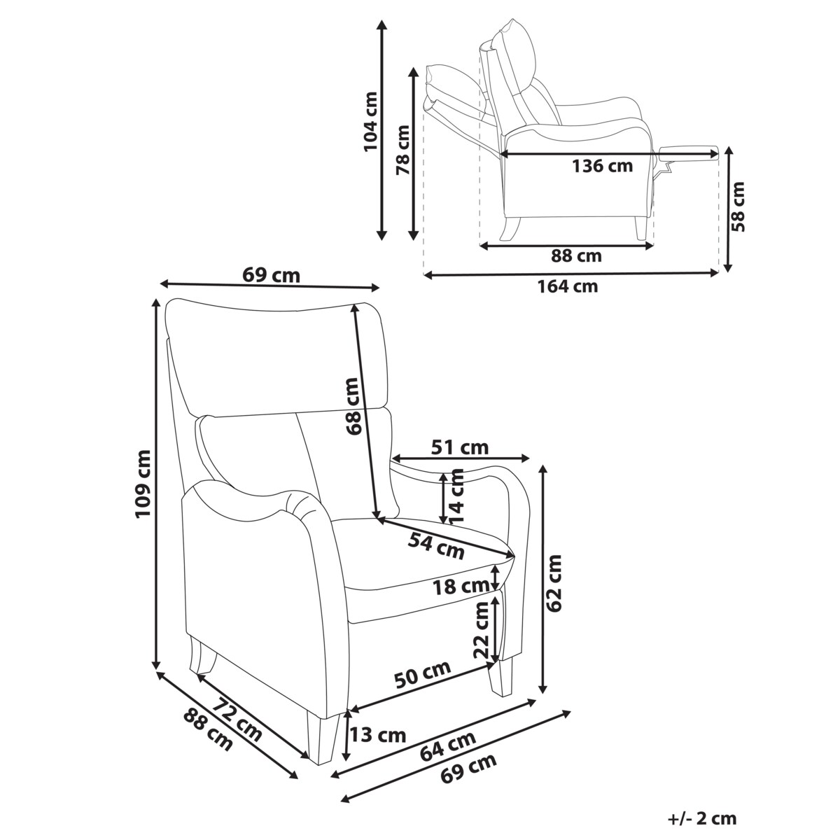 Rozkładany fotel ROYSTON Szary