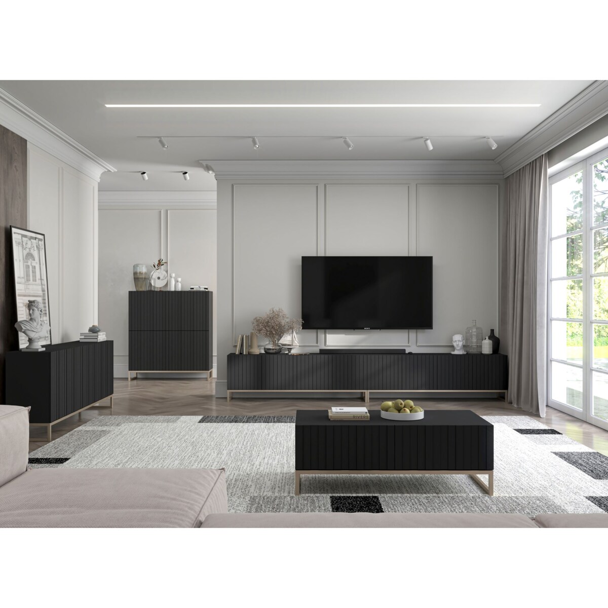 Szafka RTV Glamour pod Telewizor Komoda RTV Glamour Czarny Mat 300 cm