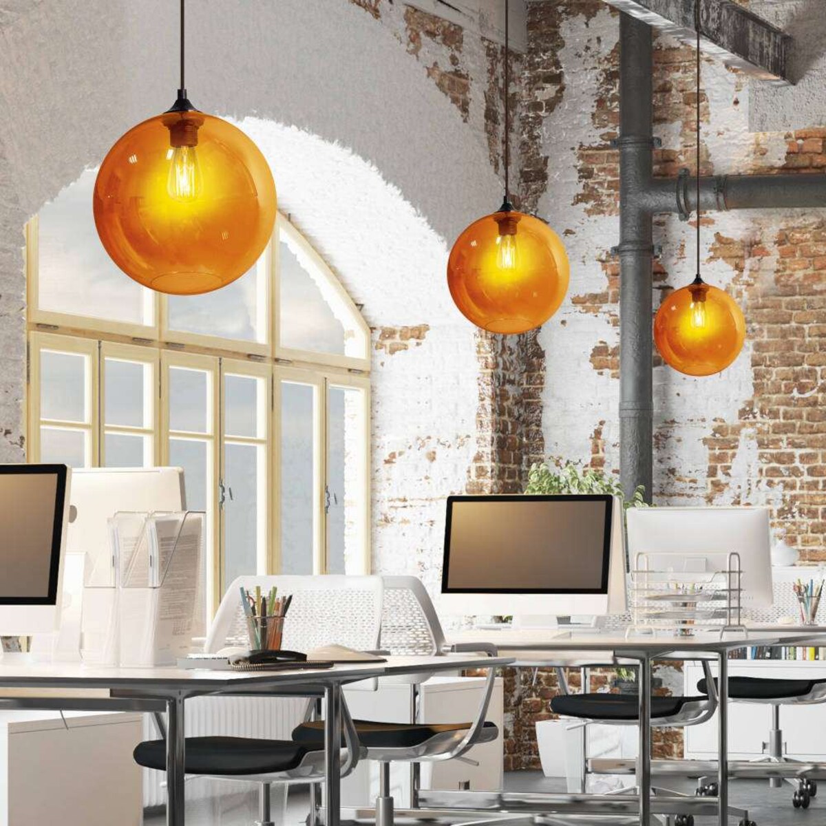 LAMPA wisząca EDISON 31-21397 Candellux kulista OPRAWA loftowy ZWIS szklana kula ball bursztynowa