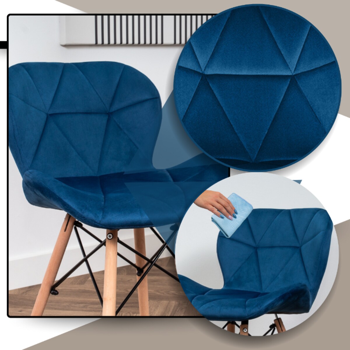 Krzesło Tapicerowane Welurowe Do Jadalni Salonu Pikowane Skandynawskie