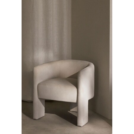 Fotel aksamitny na trzech nogach Maupiti kremowy
