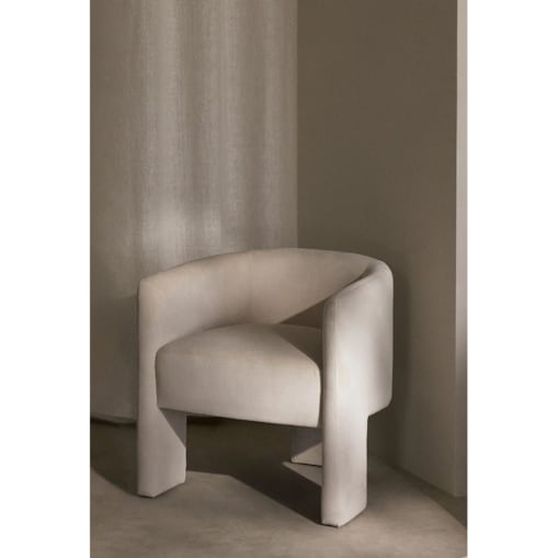 Fotel aksamitny na trzech nogach Maupiti kremowy