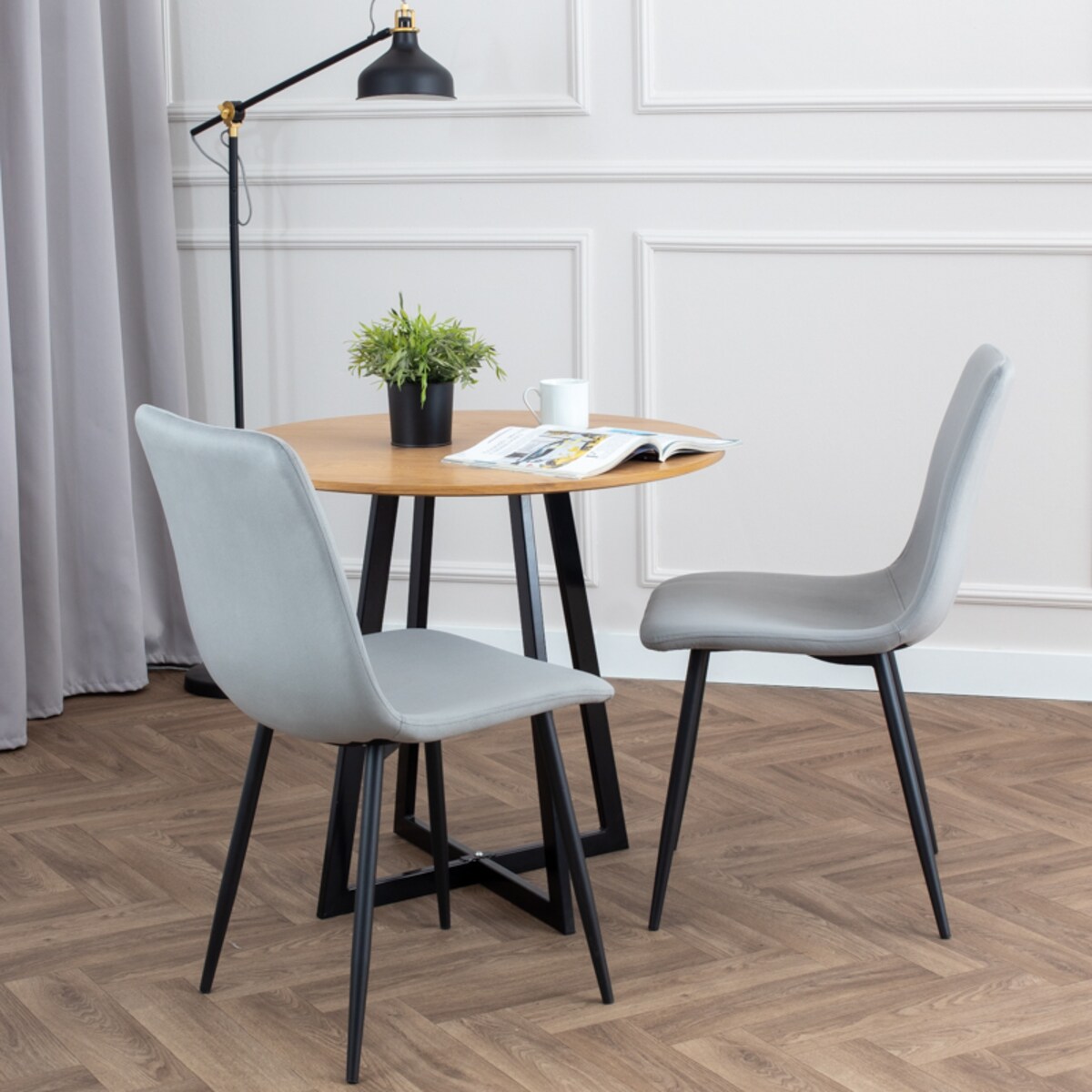 Krzesło tapicerowane welurowe klasyczne szare gładkie do salonu jadalni