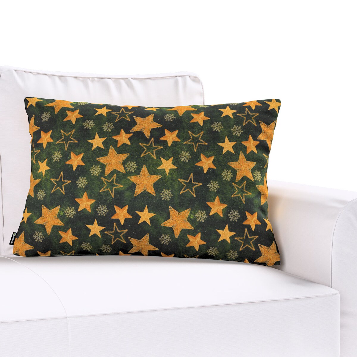 Poszewka Kinga na poduszkę prostokątną 60x40 złote gwiazdki na zielonym tle