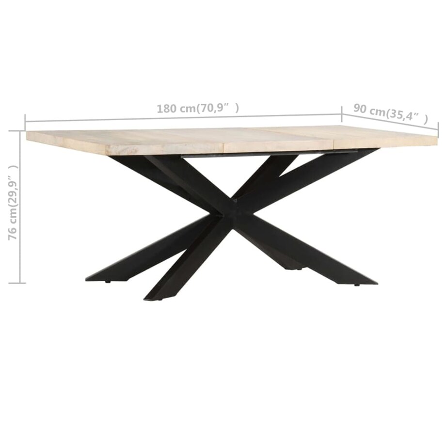vidaXL Stół jadalniany, 180 x 90 x 76 cm, lite, bielone drewno mango