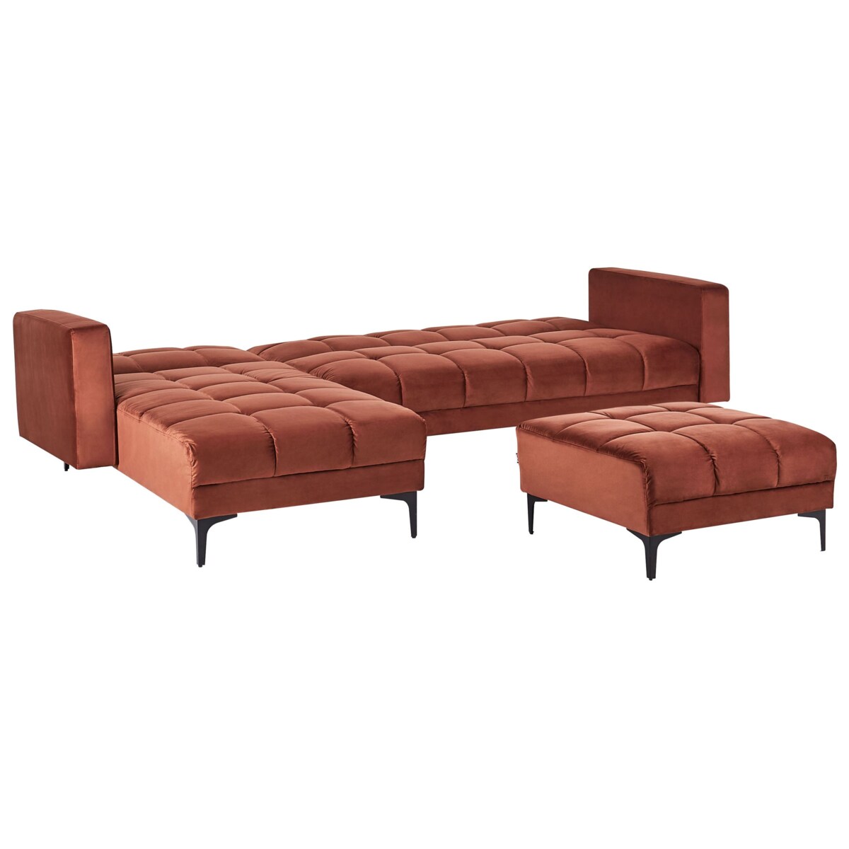 Sofa narożna prawostronna z otomaną ALNES Jasnoczerwony Welur Prawostronny