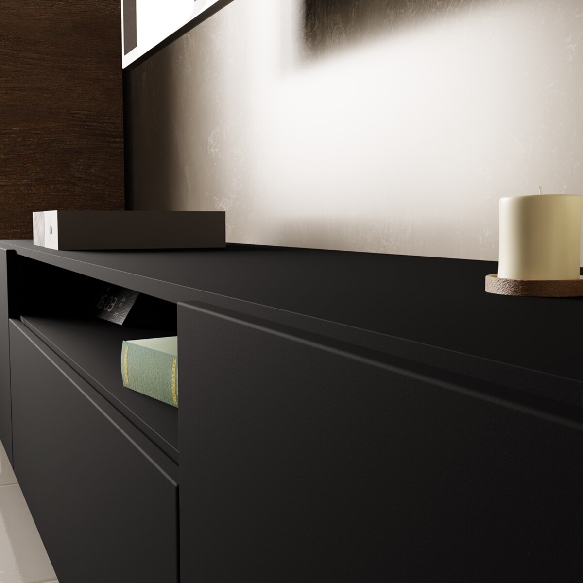 Szafka RTV LION 200 cm na metalowych nogach, do pokoju gościnnego-czarna