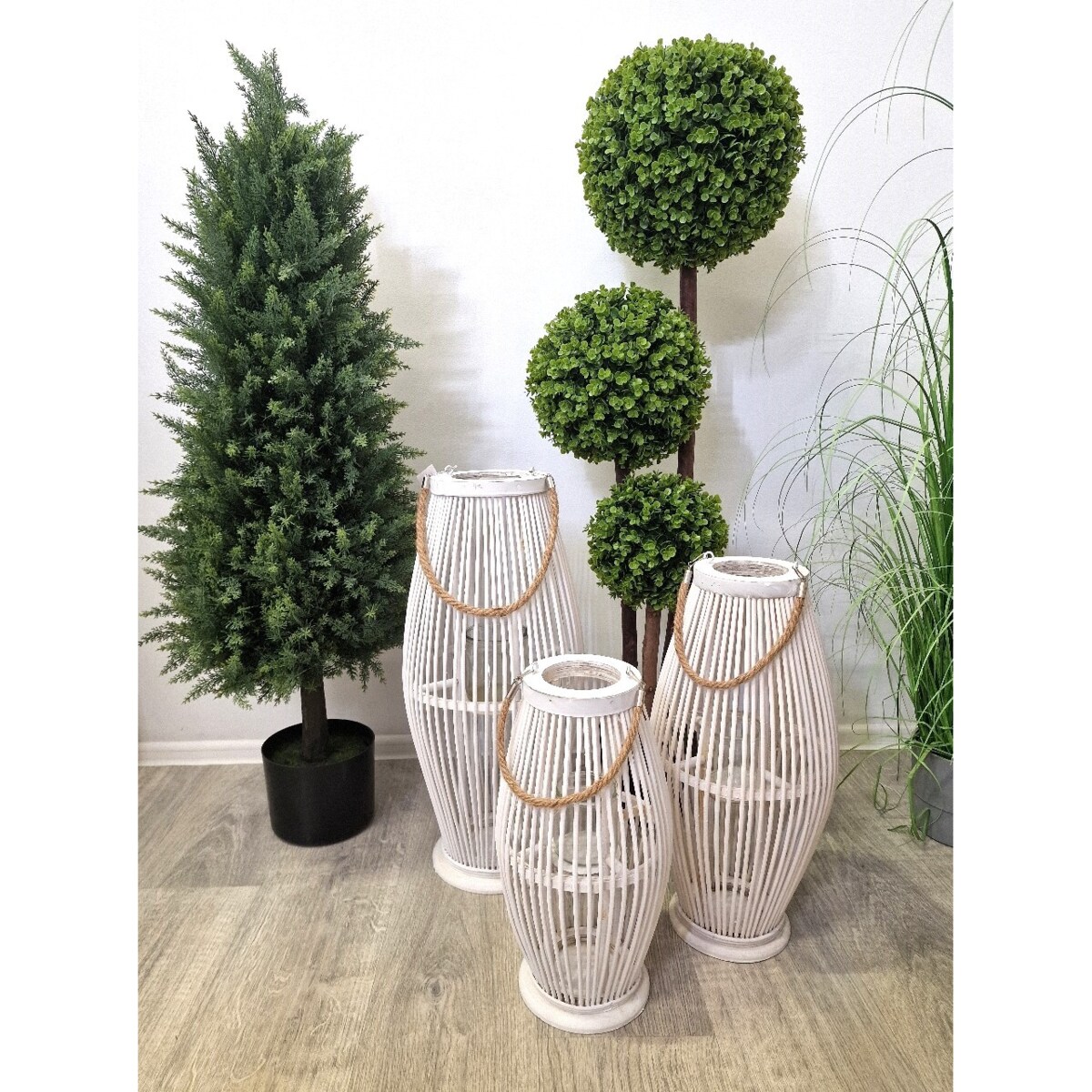 Lampion Bambusowy Rattanowy Latarnia 85 Cm Biały