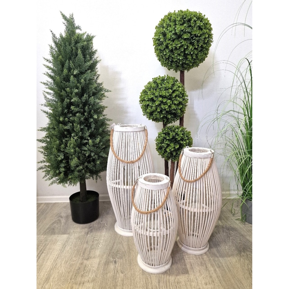 Lampion Bambusowy Rattanowy Latarnia 85 Cm Biały