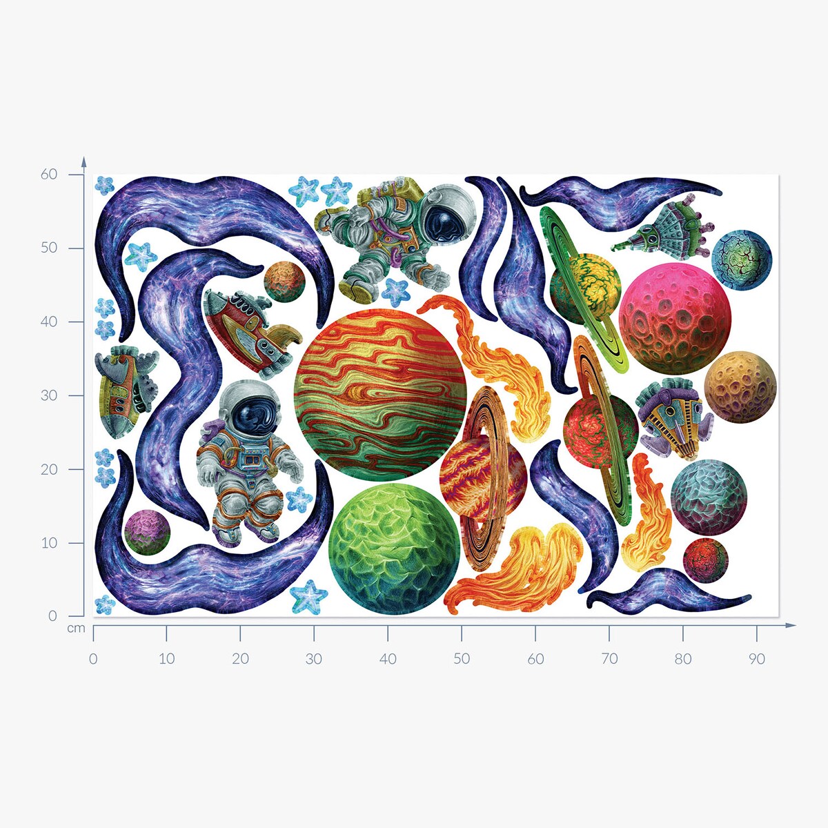 Zestaw naklejek na ścianę, Kolorowy kosmos, 60cm