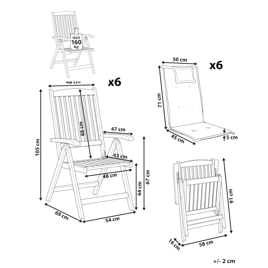 Zestaw 6 krzeseł ogrodowych z poduszkami AMANTEA Drewno akacjowe Szary