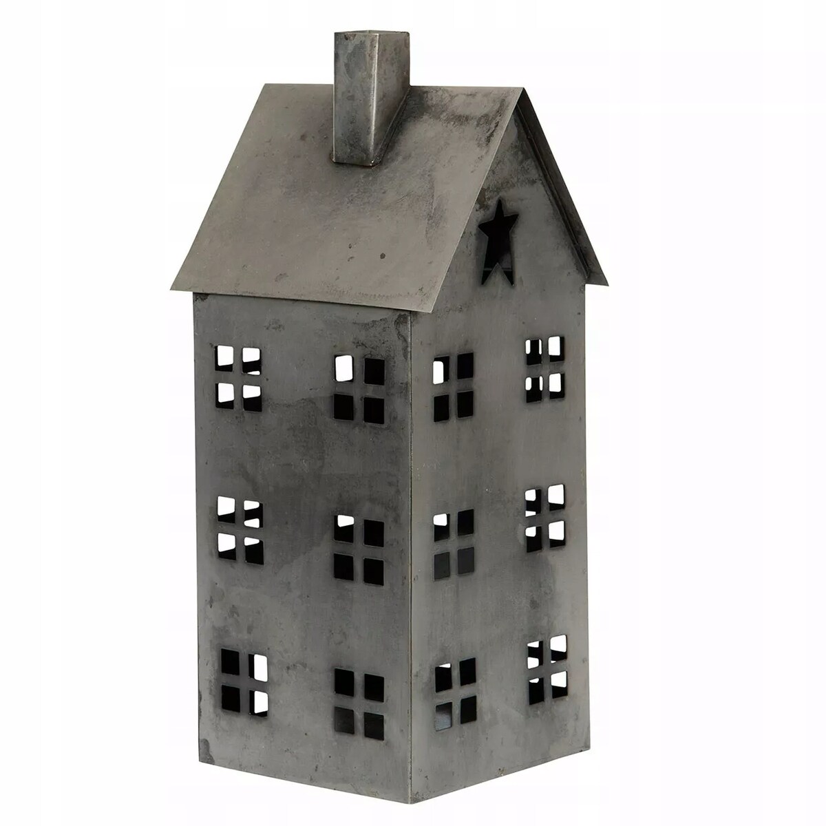 LAMPION DOMEK metalowy SREBRNY loft skandynawski 33x14cm