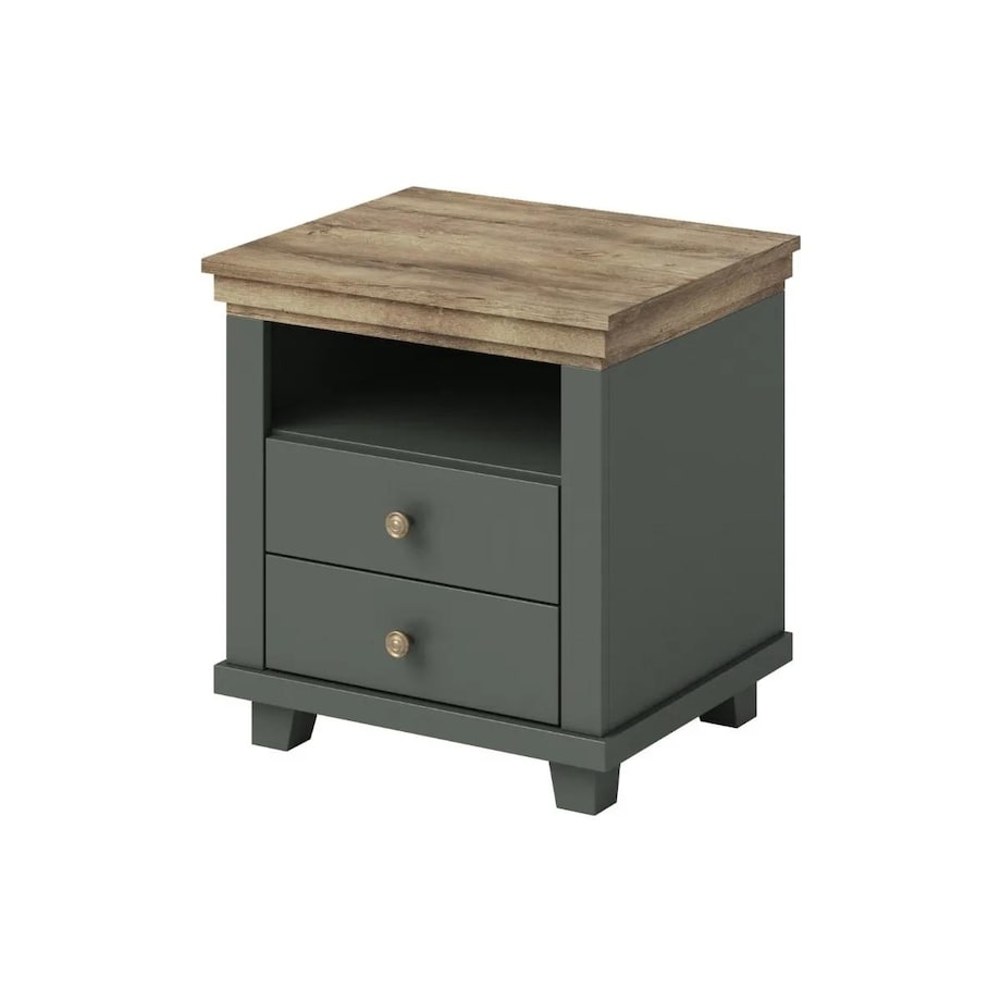 Szafka nocna EVORA 2S zielona/dąb lefkas