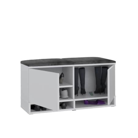 Szafka na buty z siedziskiem i wieszakiem DUBAI biała/szara