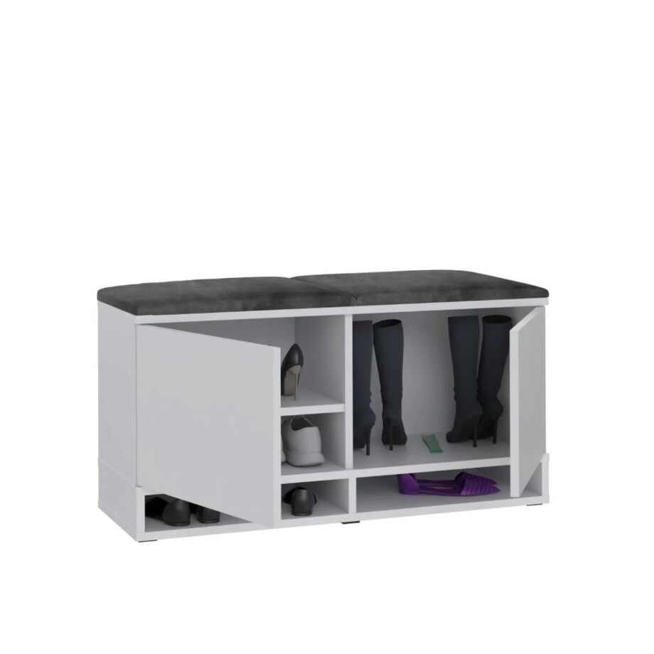 Szafka na buty z siedziskiem i wieszakiem DUBAI biała/szara