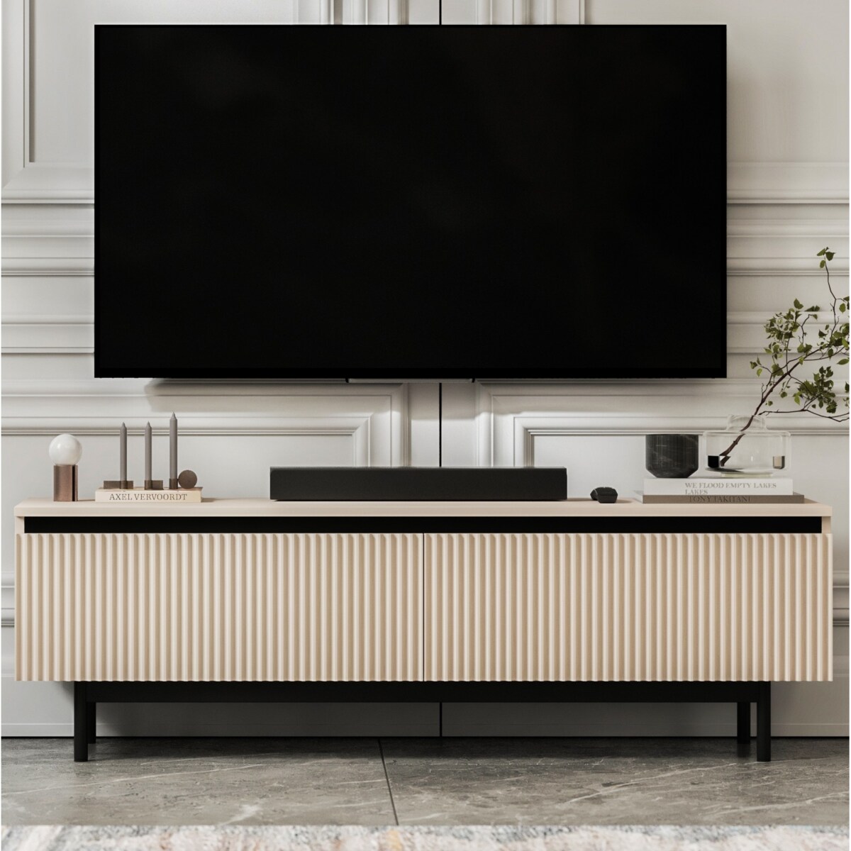 Nowoczesna Szafka RTV Komoda Glamour RTV Kaszmir Mat rama w kolorze czarnym 140 cm