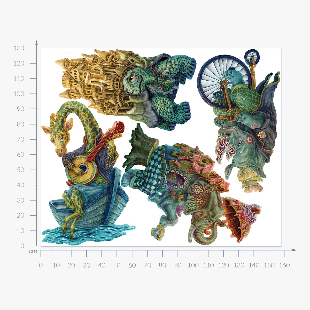 Zestaw naklejek na ścianę, Bajkowe stworzenia, 130cm