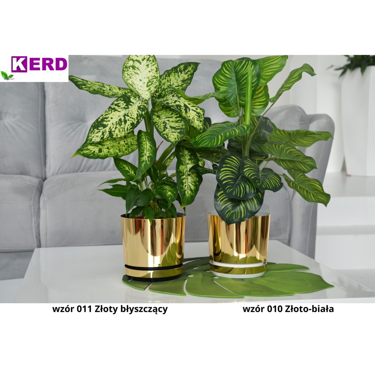21 cm wzór ZŁOTO - BIAŁA Doniczka z podstawką nowoczesna elegancka glamour wysoki połysk