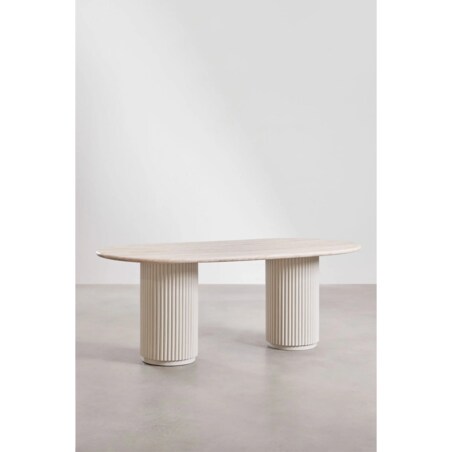 Owalny stół jadalniany 200x100 cm z trawertynu i drewna mango Norma