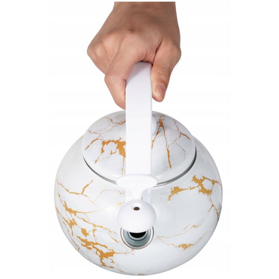 Czajnik Emaliowany Retro 2.2L Z Gwizdkiem Biały Stal Węglowa Indukcja Gaz