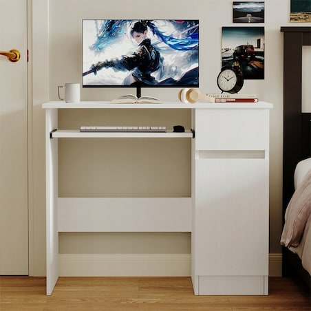Biurko komputerowe stolik białe młodzieżowe nowoczesne z szuflada półka