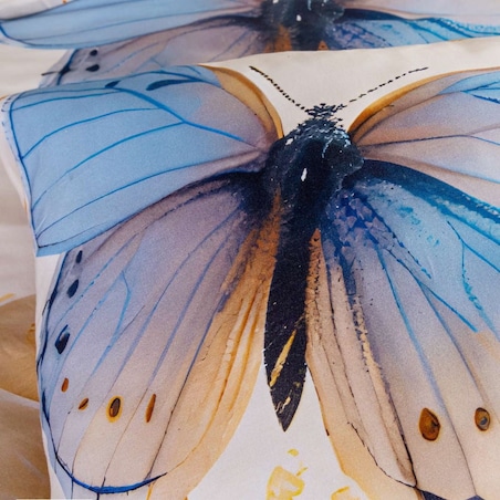 Pościel satyna bawełniana 160x200 Satynlove Premium kremowa z niebieskimi motylami