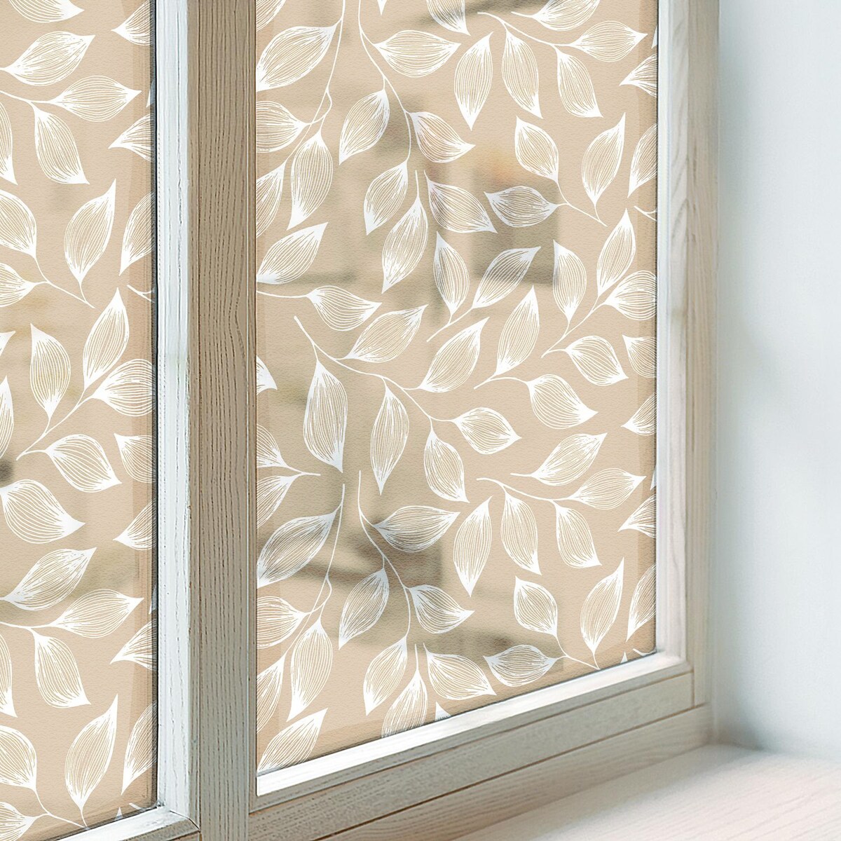Naklejka na szybę chroniąca prywatność - Liściasty wzór na neutralnym tle - 200x100 cm