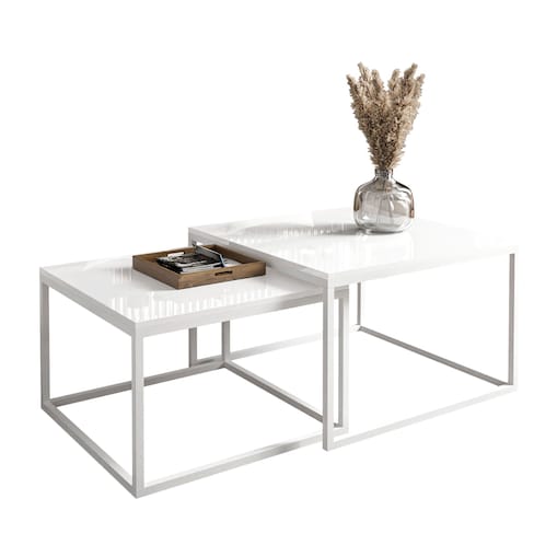 Stolik kawowy ława YOSHI 2w1 biały połysk 36/42 cm