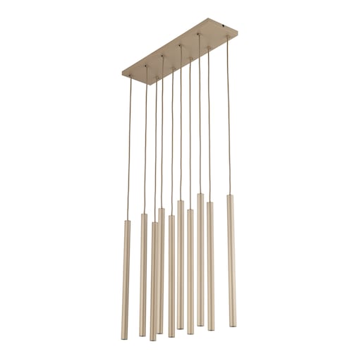 Lampa Wisząca Tk Lighting Ferro Na Listwie Beżowa Szampański Ryflowana Metalowa Tuba Sopel Rurka 10X G9