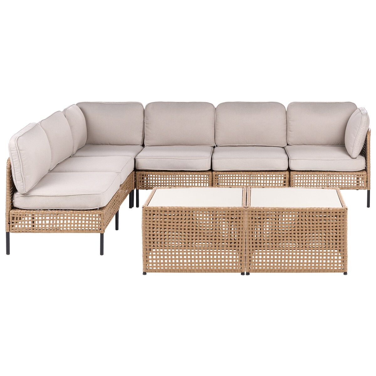 Narożnik ogrodowy ze stolikiem dla 6 osób OMEGANA Jasnobeżowy Technorattan Modułowy