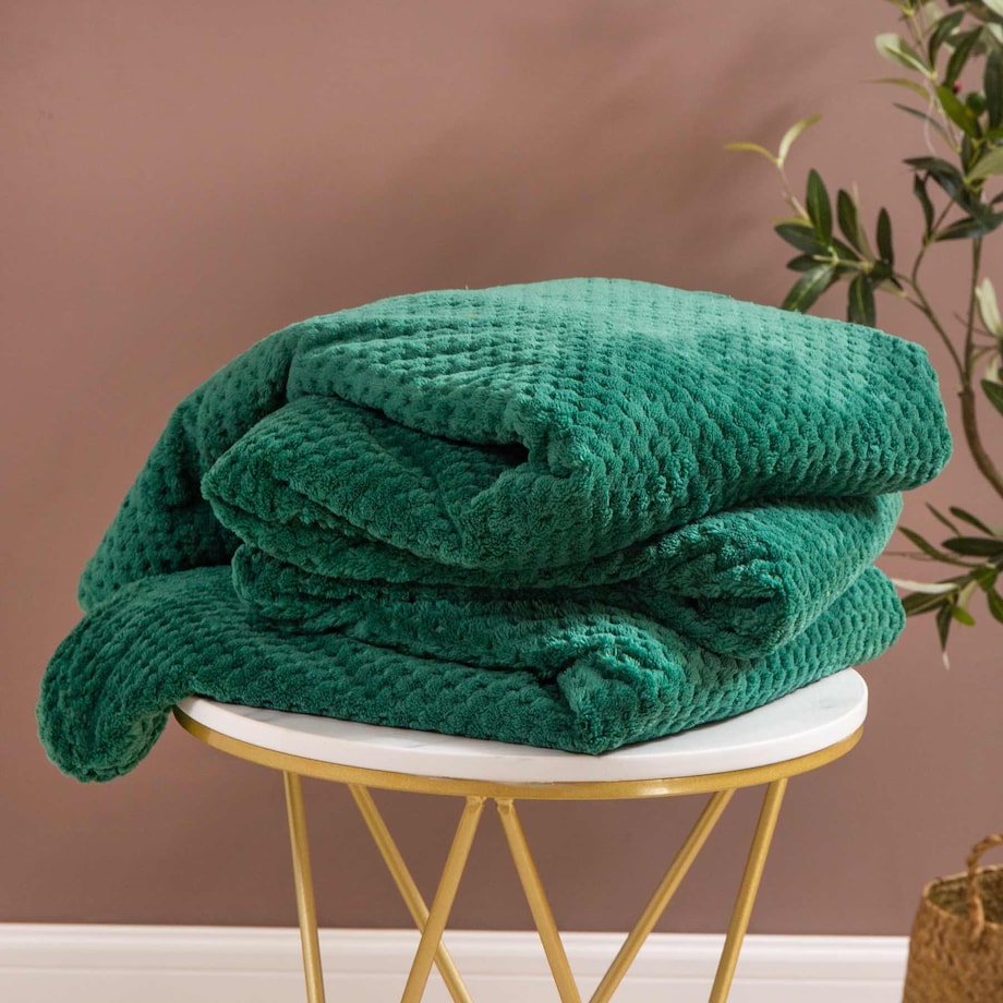 Butelkowa Zieleń Koc Narzuta z mikrofibry 200 x 220 Duży Pled Puszysty miękki