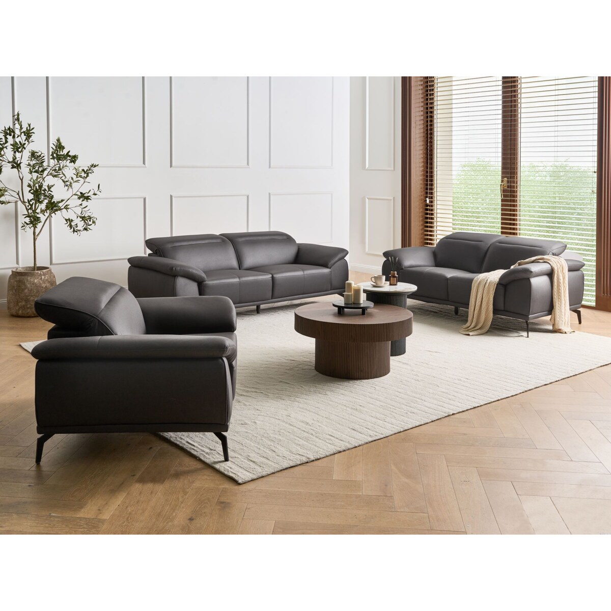 Komplet wypoczynkowy dla 6 osób VEJEN Ekoskóra Czarny